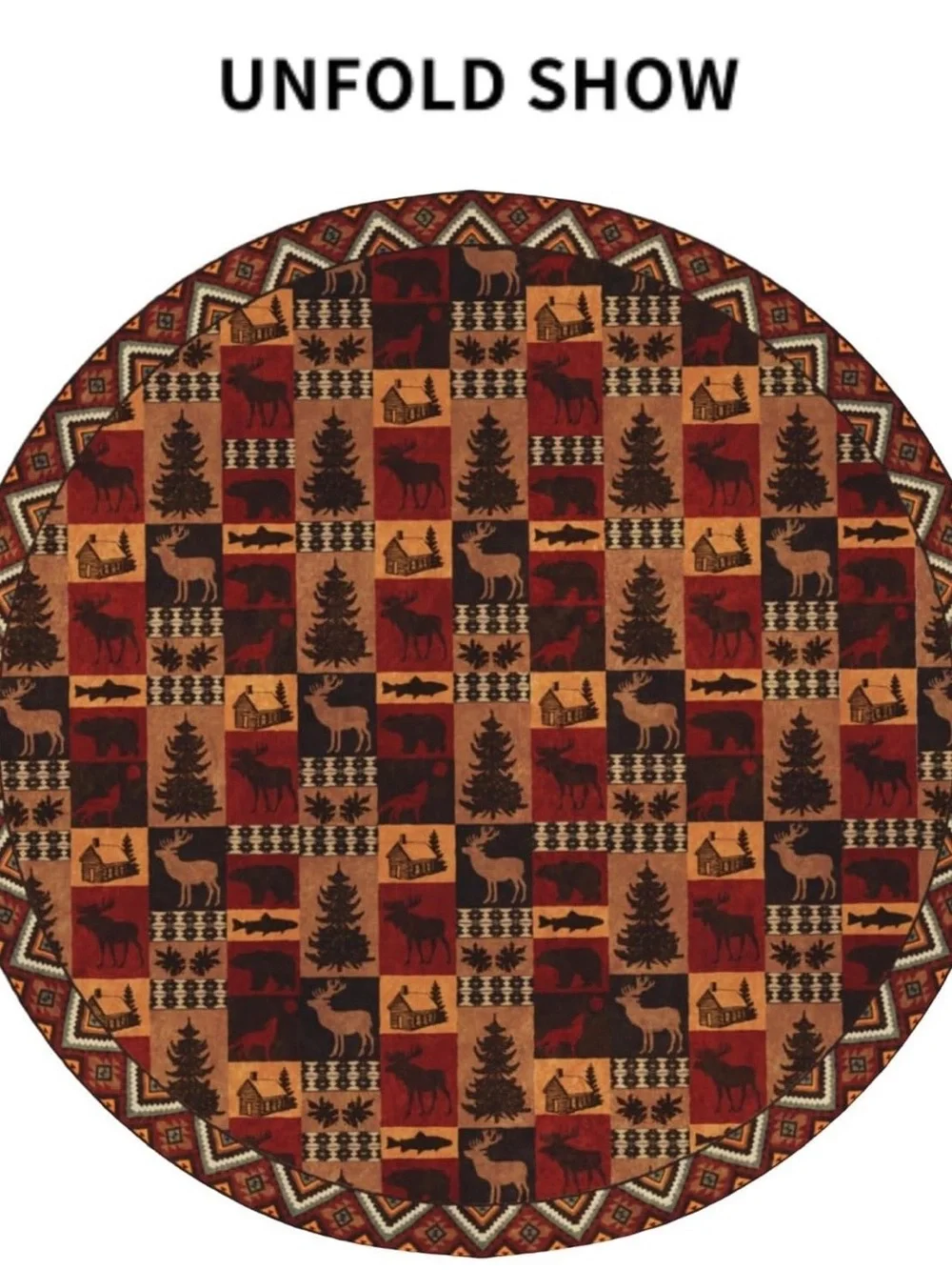 Rustic Lodge Round Tablecloth in Red and Brown